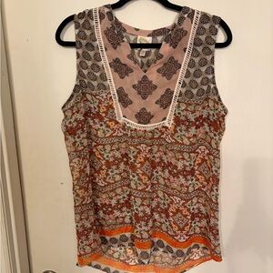 Fig and Flower Geometric Floral Sleeveless Blouse
